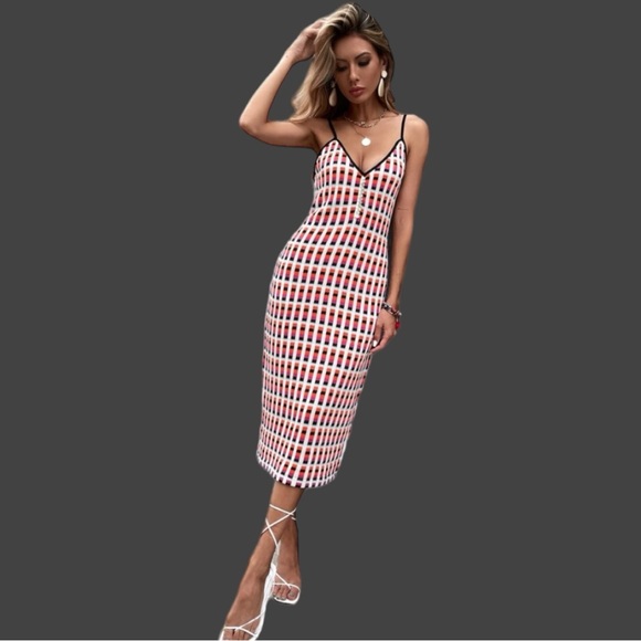 Zara Jacquard Knit Spaghetti Strap Midi Dress New Size L - Picture 1 of 10